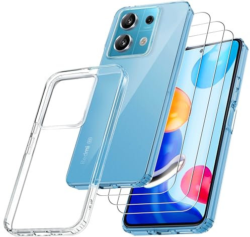 RKINC Hülle für Xiaomi Redmi Note 13 Pro 5G, Nie Vergilbung Handyhülle Militärnorm Stoßfest Anti-Kratzt, 1 Schutzhülle mit 3 Stück Panzerglas Panzer Schutz Glas Transparent