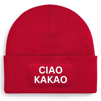 Styleaufdruck Unisex Beanie Mütze - Ciao Kakao - Wintermütze für Damen, Herren und Kinder | Lustiger Spruch Winterfans (DE/NL/SE/PL, Alphanumerisch, Einheitsgröße, Rot/Weiß)