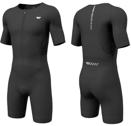 Wulibike Triathlon Anzug Herren Trisuit Kurzarm,Hohe Elastizität atmungsaktiv schnelltrocknend Tri Suit Triathlonanzug für Herren Rennen und Triathlon Wettkämpfe Schwarz 2XL