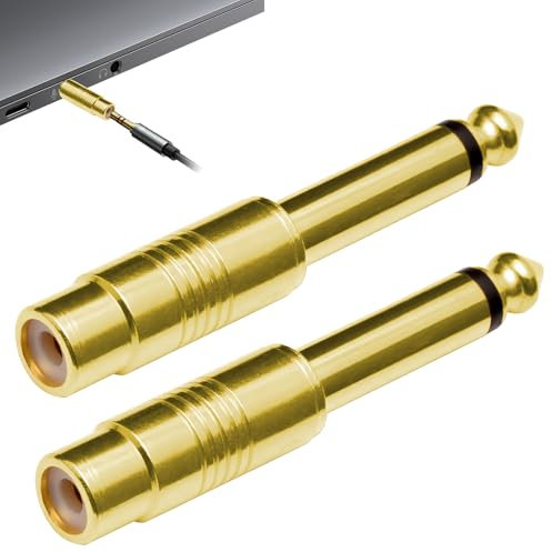 Greacesrio Adaptador de Audio, Adaptador Audio Jack 6,35 mm a RCA, Audio Estéreo Acoplamiento Adaptador de Enchufe para Auriculares,Guitarra, Receptor, HiFi, Altavoces, Amplificador, 2 Piezas