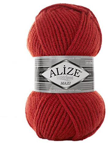 Strickgarn Strickwolle Superlana Maxi 100g 25% Wolle Wintergarn Winterwolle, 50 Farben, Farbe:36 rotbraun