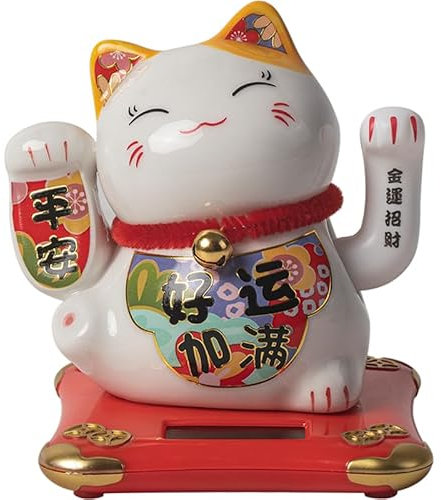 Gato de la suerte de cerámica de 4,5 pulgadas con brazo oscilante (10,5 cm) MANEKI NEKO