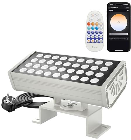 Yotivki Proyector Exterior Foco LED 72W Foco 1-100% Regulable Con APP Wi-Fi y Mando a Distancia, IP65 Impermeable Floodlight LED que Temperatura de color ajustable para jardines, patios,Halloween