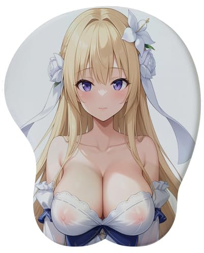 Anime Fille Esthétique Waifu 3D Tapis de Souris, Repose-Poignet Doux, Tapis de Souris de Dessin animé, Ergonomique Tapis de Souris