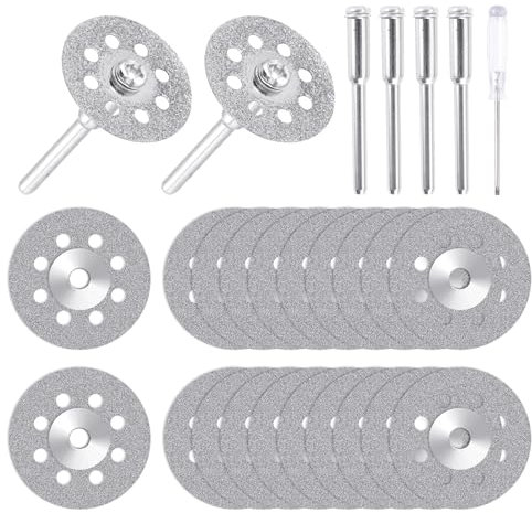20 Stück Diamant Trennscheiben (Ø) 22mm, für Dremel Rotationswerkzeug Zubehör, Mini Gelochte Trennscheiben, Mini Diamantscheibe mit 4 Stück 3 mm Dorn für Stein Glas Fliese