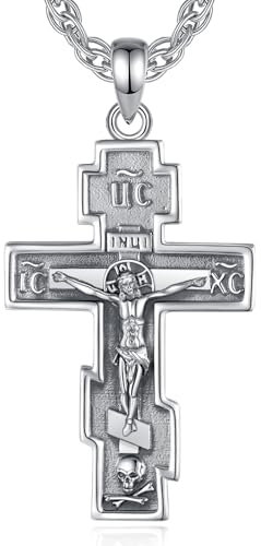 INFUSEU Orthodoxes Kreuz Kette, 925 Sterling Silber Anhänger Jesus Orthodoxe Christlich Schmuck Katholische Religiöse Halskette Schutz für Männer Frauen