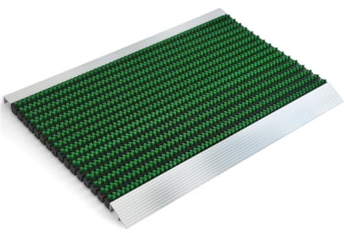 KARAT Fussabtreter Aussenbereich für innen & außen - rostfrei & wetterfest - Haustür Fußabtreter - Türmatte Eingangsmatte Profi - Brush(60 x 90 cm, Alu-Rahmen - Grün)