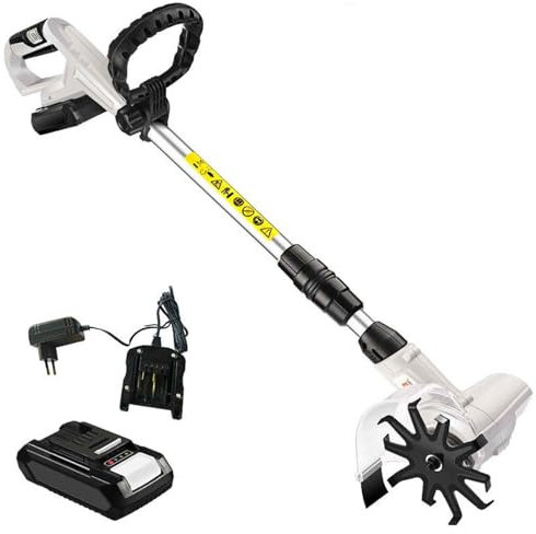 Electric Cordless Garden Rotavator and Scarifier, 2000mAh Rechargeable Battery, Ideal for Cultivating Soil in Gardens and Vegetable Plots