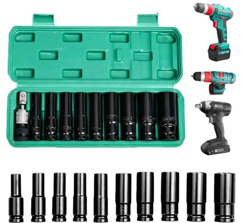 11 Pièces Douille A Choc, Douilles À Percussion 1/2, Coffret Douille Hex Longue, Cle A Choc, 10, 12, 13, 14, 15, 17, 19, 22, 24mm, Coffret Douilles Longue Pour Réparation De Voiture