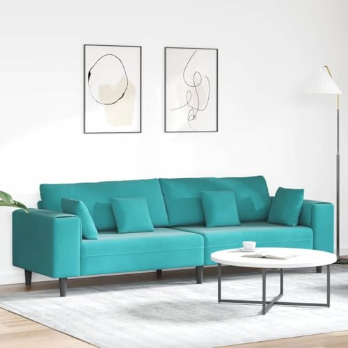 Qnhdfrt 4-Sitzer Samtsofa Türkis 250 cm mit Mid-Century Beinen & Holzrahmen, atmungsaktives Luxus Couch für Wohnzimmer, Schlafzimmer, Jugendzimmer
