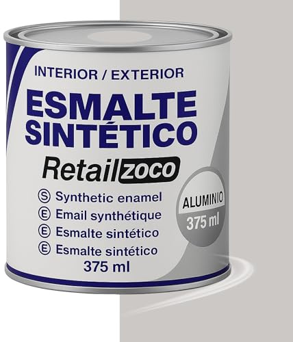 TECHZOCO Esmalte Sintético, Pintura Esmalte, synthetic enamel, Uso en maderas y metales, Apto para interior/Exterior, Contiene 375 ml, Color Aluminio
