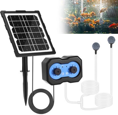 SUNJULY Solar Sauerstoffpumpe, 3W SolarTeichbelüfter, 2 Arbeitsmodi Zeitgesteuerte SolarSauerstoff Pumpe mit 2200mAh Akku, Leise Einstellbar Aquarium Luftpumpe Sauerstoffpumpe für Teich Garten Angeln