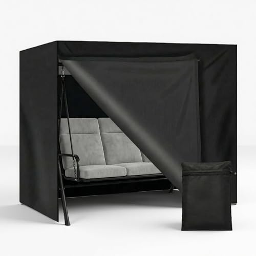Hollywoodschaukel Abdeckung 2 Sitzer, mit Reißverschlüssen & Gurten | 420D Oxford, Wasserdicht, Wetterfest, UV-Beständig, Schutzhülle für Gartenschaukel, Schaukelbank, 175x125x160cm