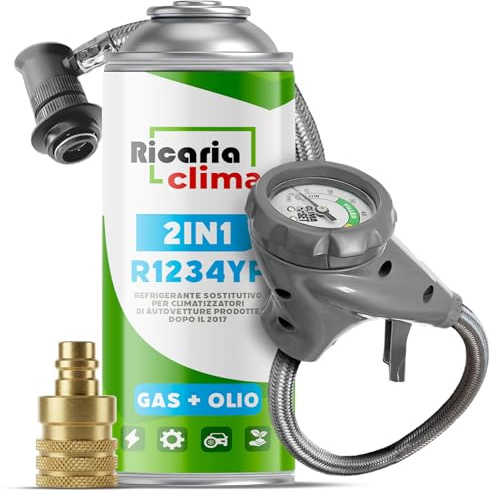 Ricaria Clima - R1234yf Kältemittel Gas mit Öl mit Schlauch und YF Adapter – Auto Klimaanlage Nachfüllen – 1 x 235 g – ECO