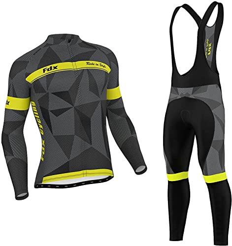 FDX Men's Classic Duo Winter Cycling Suit Thermal Jersey & Bib Tights Set | Stay warm on winter rides with thermal fabric, wind protection and padded bib tights for comfortable cycling performance