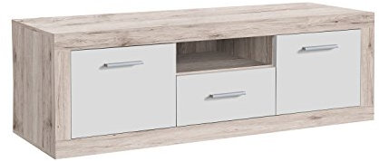 FORTE Baccio TV-Unterschrank mit 2 Türen und 1 Schublade, Holzwerkstoff, Sandeiche/Weiß, 147.80 x 41 x 49.90 cm