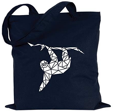 JUNIWORDS Jutebeutel - Wähle ein Motiv & Farbe - Origami Faultier (Beutel: Marine Blau, Motiv: Weiß)