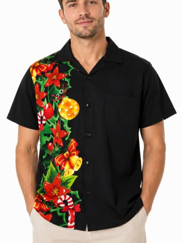 King Kameha Funky Hawaiihemd Herren Kurzarm Fronttasche Hawaii-Print Weihnachten Christmas Designs X-Mas