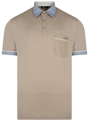 Gabicci Mens Classic Jersey Polo Shirt Contrasting Collar & Cuffs (G00X62), Stone - Small