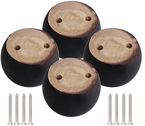 4pcs 40mm Height Dark Brown Eucalyptus Wood Round Bun Furniture Feet Sofa Cabinet Couch Legs