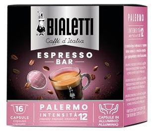 Bialetti Caffè d'Italia, Boîte de 16 Capsules, Palerme, Intensité 12, Compatible avec les Machines à Système Fermé Bialetti, 100 % Aluminium