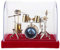 Miniatur Musikinstrument Drum Set Modelldisplay Mini Ornamente Basteln Home Decor Antik Vintage Holz Musik Box Musical Kupfer Modell für Puppenhaus Action Figuren Dekoration Zubehör #01