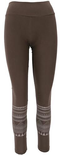 GURU SHOP Tribal Print Yoga-Hose, Yoga Leggings Bio-Baumwolle - Dunkelbraun, Damen, Size:L