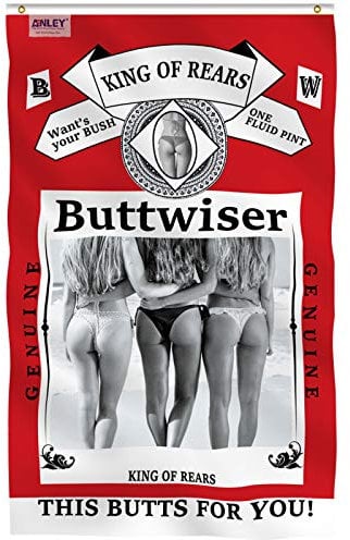 Anley Fly Breeze 3x5 Fuß Buttwiser King of the Rears Flagge - Neuheit College Funny Dorm Banner - Lebendige Farbe und lichtbeständig - Leinwandkopf & doppelt genähtes Polyester mit Messingösen