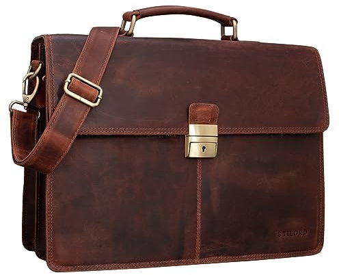STILORD 'Edward' Leder Aktentasche Herren Vintage - Business Laptoptasche 15,6 Zoll - Große Bürotasche für Dokumente, Laptop & Ordner - Edle Umhängetasche mit Schloss, Farbe:prato - braun