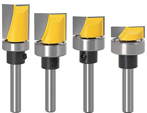 Saipor 4pcs 1/4 Inch Shank Flush Trim Hinge Mortise Template Router Bit with Ball Bearing Woodworking CNC Cutter