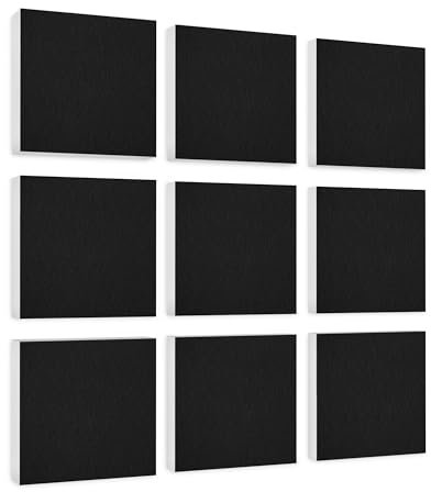 platino24 Akustikpaneele 9 Elemente Colore Quadrat 27,5 x 27,5 cm Schwarz I Schallabsorber aus Basotect G+ mit Akustikfilz I Schalldämmung Wand & Decke I Akustikelemente Wandpaneel