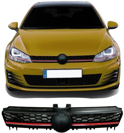 JOM 5G0853653GME Kühlegrill Kühlergitter, schwarzes Wabengitter mit Leiste Rot/Chrom für Golf 7