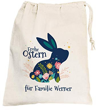 Herz & Heim® Geschenksäckchen zu Ostern mit niedlichen Osterhasen und mit Ihrem Wunschnamen ein tolles Ostergeschenk (Frohe Ostern)