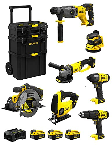 STANLEY FatMax Kit SVK707 (SFMCH900 + SFMCG400 + SFMCD711 + SFMCF800 + SFMCS500 + SFMCS600 + SFMCW220 + 3 Batterien 4,0 Ah + Ladegerät + Caddy 3in1)