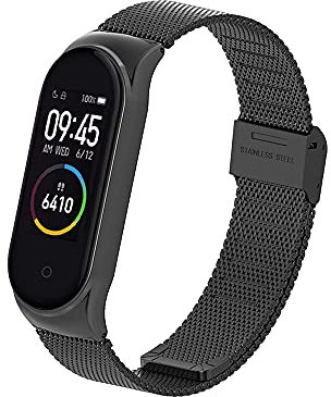 PaceBid Armband Kompatibel mit Xiaomi Mi Band 4/3, Mesh Gewebte Edelstahl Handgelenk Metall Ersatzband Armband, Klassisches Verstellbarer Uhrenarmband für Xiaomi Mi Band 4/3 (Schwarz