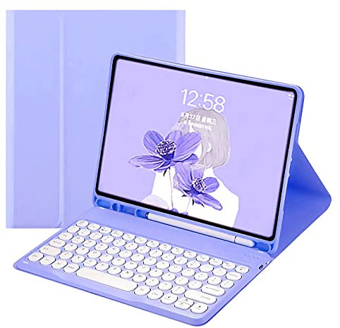 SENLAN 2021 new iPad mini6 8.3 inch 6th generation keyboard cover cute round keycap Detachable Bluetooth keyboard Smart color bluetooth keyboard case for iPad mini 6 (iPad mini6, Purple)
