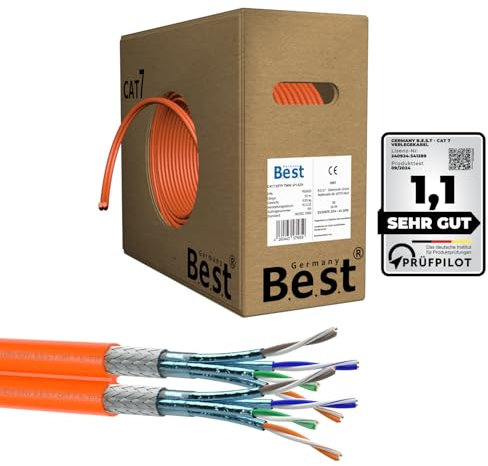 Germany B.e.s.t CAT 7 50M Duplex Netzwerkkabel Verlegekabel Kupfer LAN Kabel Ethernetkabel S/FTP 10 Gbit/s Kat 7 reines Kupfer Datenkabel PoE+ LSZH Datenkabel