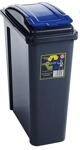 M P 25L Slimline Recycling Bin Slim Kitchen Trash Can Waste Rubbish Dustbin | Narrow spaces, Kitchen, Cabinet, Bathroom - Blue Lid