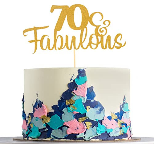 AmarYYa Fabulous & 70 Tortenaufsätze – Gold Glitter Fabulous 70 Geburtstag Party Kuchen Topper, Prost bis siebzig Jahre, 1 Stück Gold Glitter 70. Geburtstag Dekoration & 70 Jubiläum Party Dekoration…