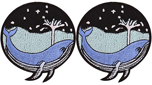 VGOL 2 Stücke Wal Im Meer Patches Cartoon Patches Blauer Wal Aufbügeln Applikationen Kleidung Aufnäher für DIY Handwerk Nähen Basteln Dekorative Zubehör