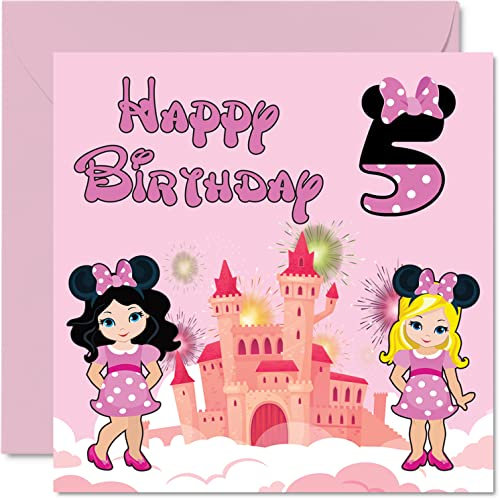 5. Geburtstagskarte für Mädchen – Fantasy Castle Mouse – Karte für 5 Jahre altes Mädchen Mädchen Geburtstagskarten für sie 145 mm x 145 mm Grußkarte für Tochter Nichte Enkelin Schwester Gott Tochter