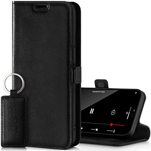 SURAZO Premium 2.0 Handyhülle für Samsung Galaxy S22 Ultra 5G – Echtleder Hülle Schutzhülle [Standfunktion, Kartenfach, RFID Schutz, Magnet] Handmade Klappbar Klapphülle Wallet case (Costa Schwarz)