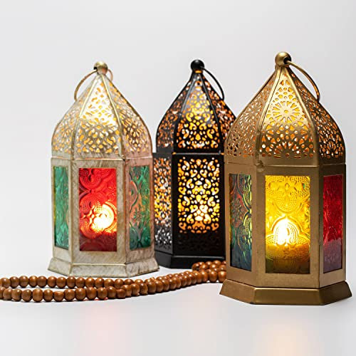MARRAKESCH 3er Set Orientalische Laterne Teja 16cm Windlichter Laternen für draußen als Balkon Ramadan Deko oder innen als Fensterbank Dekoration