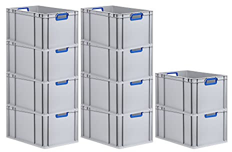 PROREGAL SuperSparSet 10x Eurobox NextGen Color | HxBxT 32x40x60cm | 65 Liter | Griffe blau offen | Verstärkter Boden | Eurobehälter, Transportbox, Transportbehälter, Stapelbehälter