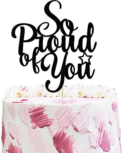 So Proud of You Cake Topper Schwarz Glitzer 2022 Abschluss Kuchen Topper Abschlussfeier Party Dekorationen Congrats Grad Cake Picks für 2022 Congrats Grade Party Dekorationen Supplies