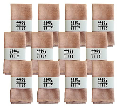 WAVATA 12 Stück Servietten aus Leinen, Hochwertige Baumwolle 100% Natur Stoffservietten, Kitchen Stoffservietten Tischdekoration für Weihnachten, Edle Hochzeit, Geburtstag 40X40CM, Kirschrosa