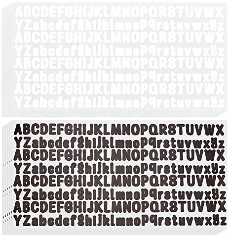 AHANDMAKER 12 Blätter 2496 Stück Alphabet Aufkleber, Selbstklebende Vinyl Buchstaben Schwarz Weiß Aufkleber Abziehbilder für Briefkasten Zeichen Wasser Flasche Fenster Tür Etiketten Scrapbooking