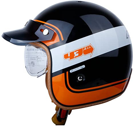 3/4 Vintage Jethelm Motorradhelm, Roller Scooter Helm Moped Mofa-Helm Chopper Retro Vintage Pilot Biker Helmet ECE Zulassung Mit Visier Offenem Gesicht Helm D,M