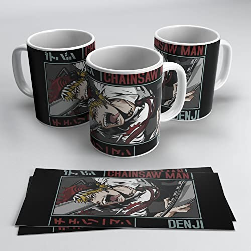 newseny Chainsaw Man taza de Denji en fondo Negro - Taza Anime de Cerámica 355ml