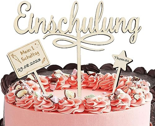COLOFALLA 3 Stk Cake Topper Einschulung Holz Tortendeko Schulkind 2024 Cupcake Torten Topper Kuchendeko für Mädchen Junge Schulanfang Schuleinführung Party Deko